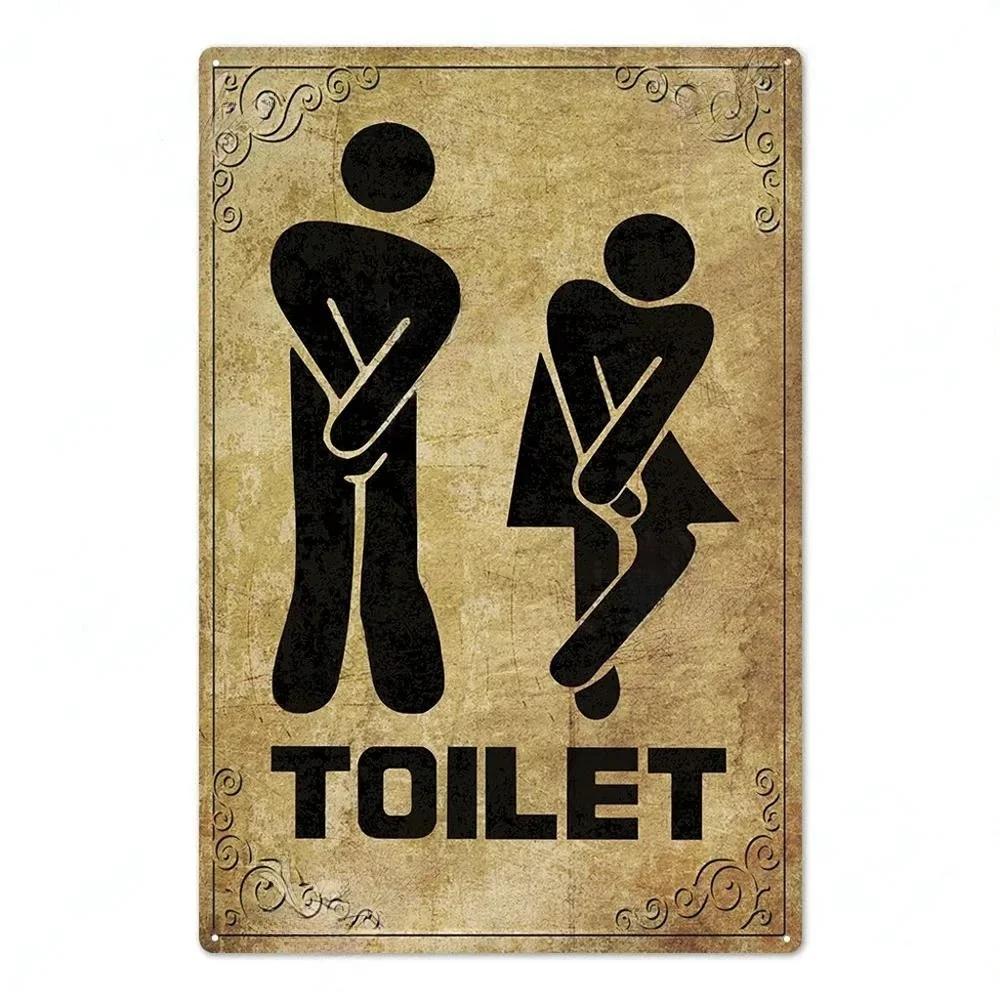 Placa de Metal Vintage Engraçada para Banheiro Lata Sinal Placa WC Lavatório Toilettes Arte de Parede Bar Clube Banheiro Lavatório Banheiro Decoração de Parede
