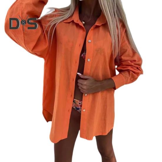 

Женская рубашка с лацканами, однобортная рубашка с длинным рукавом, однотонная свободная блузка, повседневные осенние топы L оранжевый