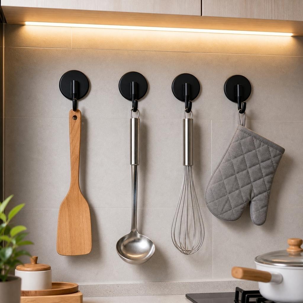 Set of 4 Suction Cup Hooks No Drilling Required Wall Mounted Hooks for Hanging Towels Clothes Kitchen Accessories Bathroom Organization