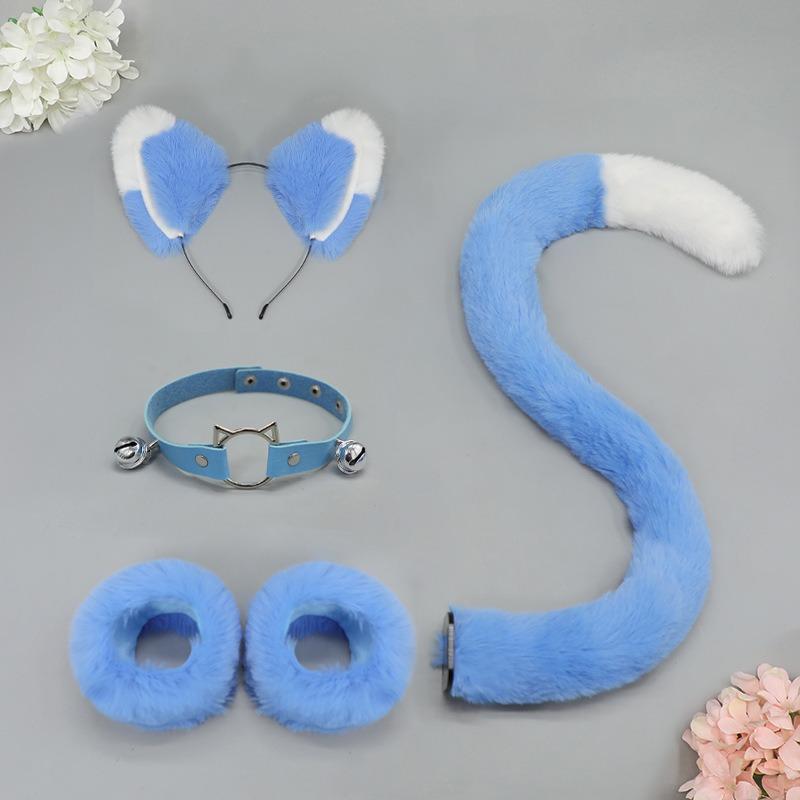 

Comic Con cos Maid Cat Girl Beast Ear Headgear Plush Wristband Collar Accessories Cat Ears Headband Cat Tail Set One Size