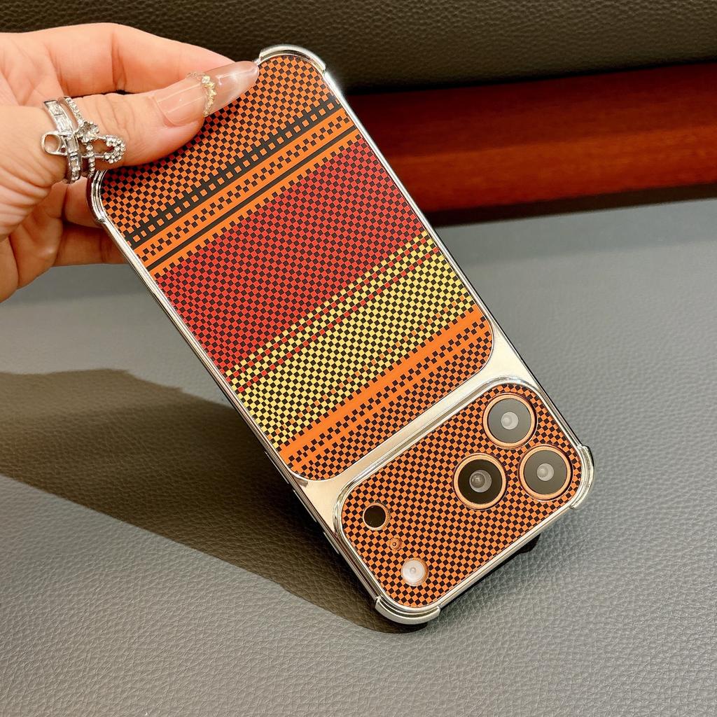Applicable To Apple 17promax Fiber Pattern Mobile Phone Case iPhone16 Four-corner Electroplating Airbag Anti-drop Soft Case