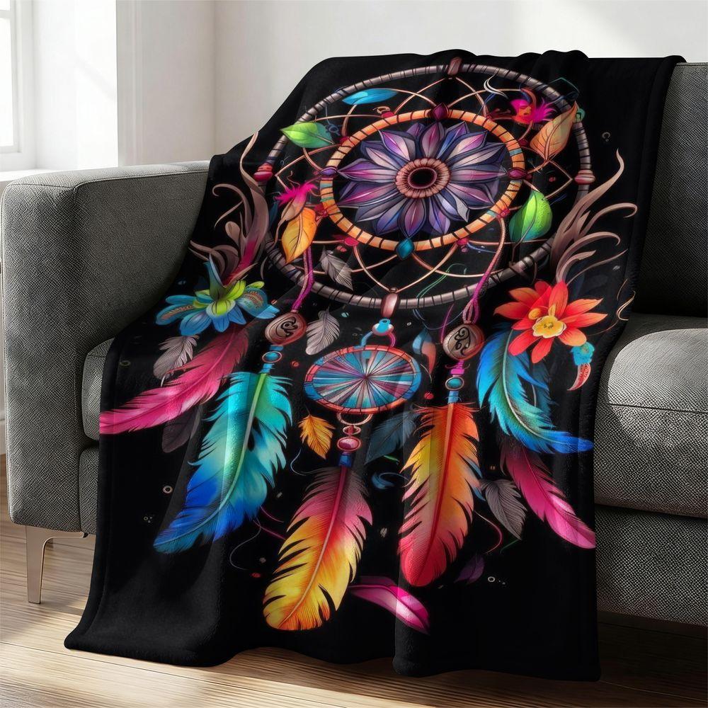 Boho Dreamcatcher Flannel Blanket Psychedelic Mandala Throw Soft Plush Fleece Bed Blanket Warm Decorative Gift Blanket 75X95CM