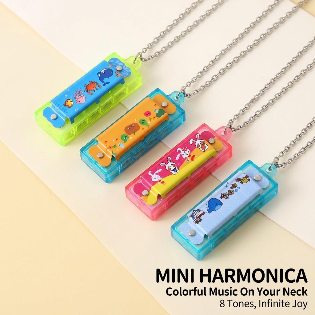 10Pcs Mini Necklace Harmonica Birthday Party Wedding Guest Gifts School Gift Pack Carnival Christmas Cartoon Sound Toy