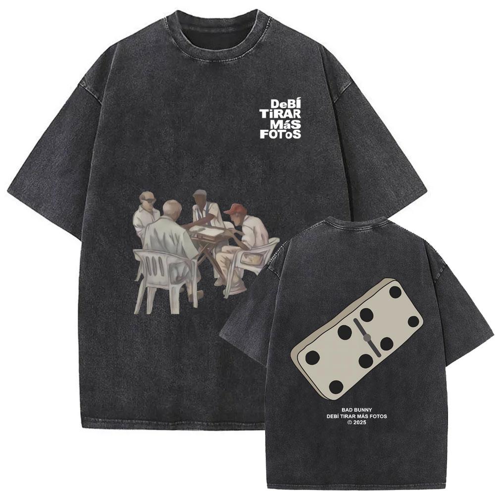Camiseta Gráfica de Rapper Vintage Lavada Cara de Bad Bunny DeBi TiRAR MaS FOToS Impresión DTMF Camisetas Hombre Hip Hop Retro Camiseta Oversize