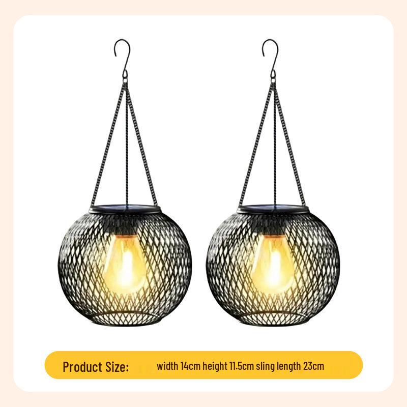 Solar Wrought Iron Tennis Lantern Mesh Pendant for Outdoor Garden Decoration