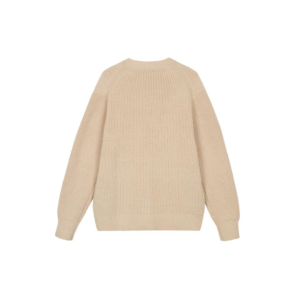 UNIQLO Solid Color Single-Breasted V-Neck Loose Long Sleeve Knit Sweater Men sweater Dark-Beige 466718-32