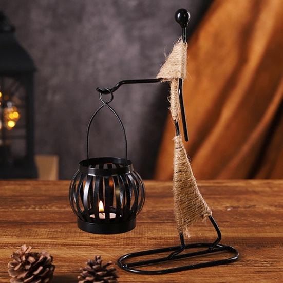 Human Figure Iron Candle Holder Handmade Metal Jute Rope Candlestick Nordic Boho Home Decor for Dining Table Bar Countertop Wedding Restaurant