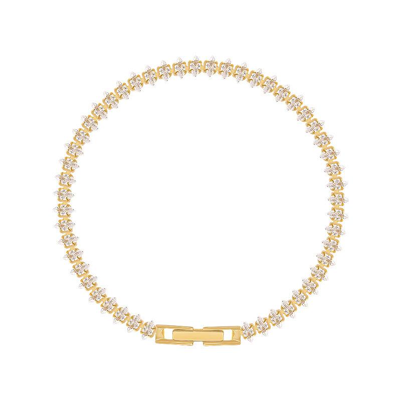 Sophisticated Full Zircon Stone Gold Color Chain Bracelet Women's Elegant Simple Style Luxury Jewelry For Gala Dinners