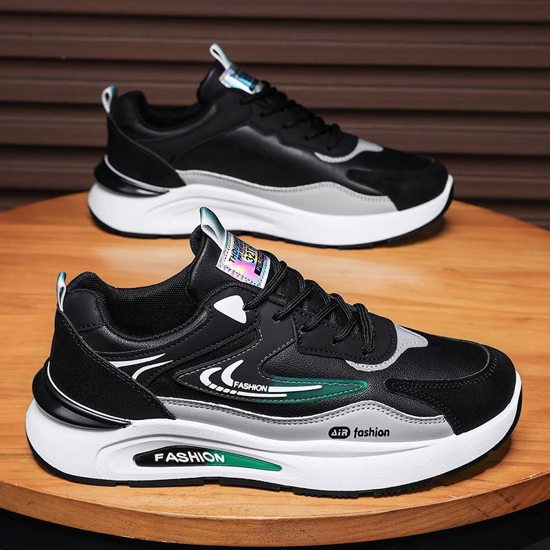 Shoes men's autumn new leather waterproof sports shoes trendy versatile casual dad shoes soft sole non-slip running shoes