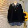 Extra Large Size Casual Western Style Fake Two-piece Blouse Women's Autumn and Winter Models Cover Meat and Thin Collar Sweater