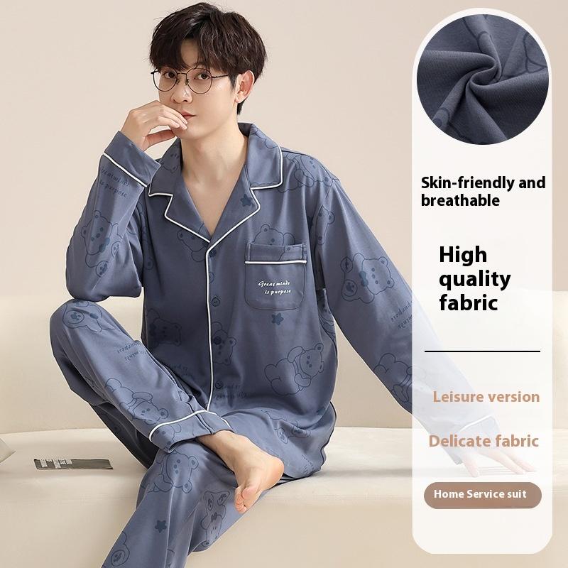 Autumn and Winter New Men's Pajamas Homewear Long-Sleeved Striped Leisure Homewear Suit Men's Spring and Fall Models Homewear