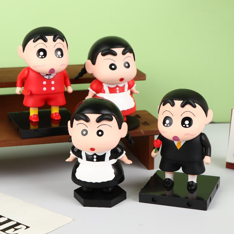 2Pcs/Set Crayon Shin Chan Anime Figures Cute Cartoon Pvc Figure Doll Ornament Desktop Decoration Couple Collectible Gifts