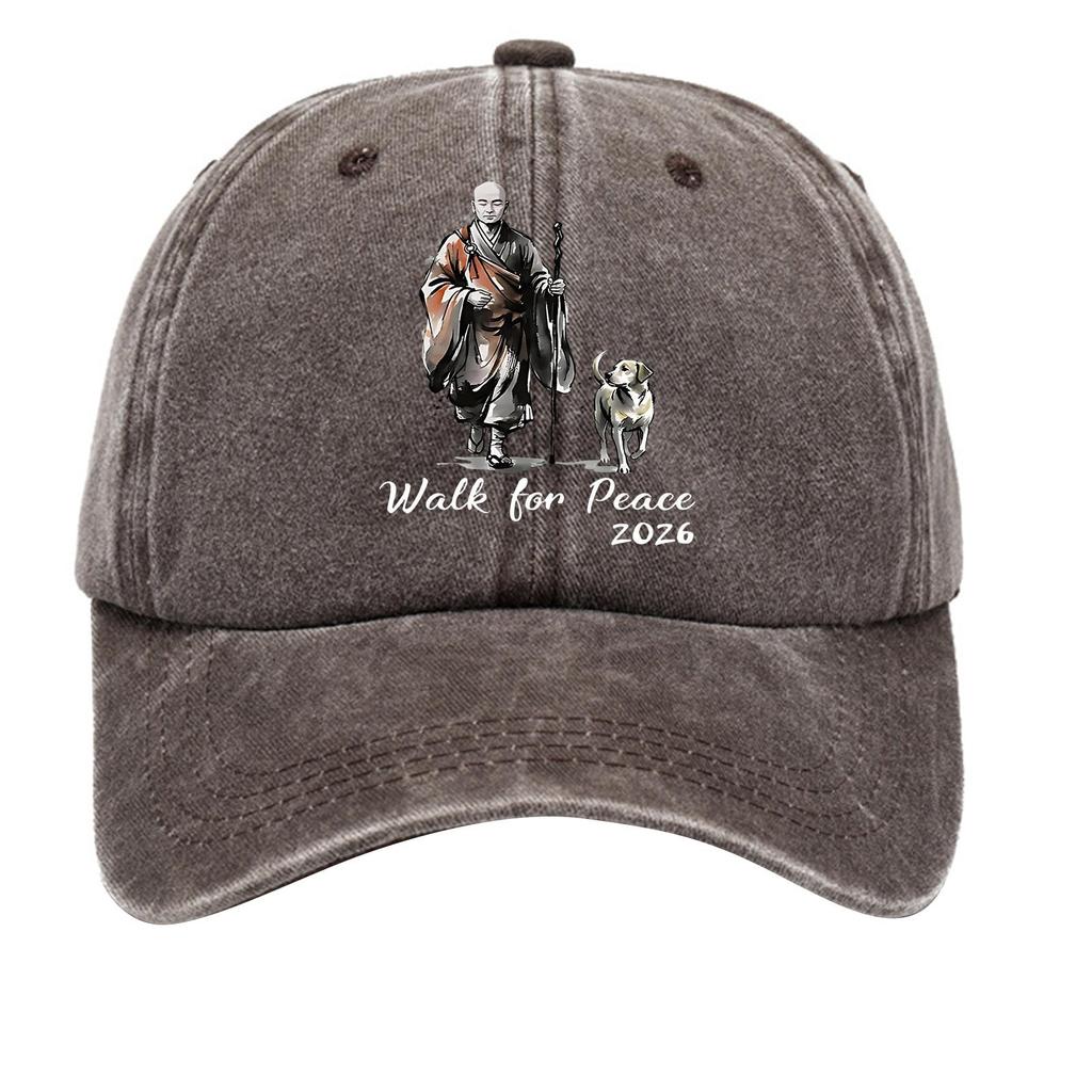 Washed Cotton Baseball Cap with Printed Distressed Soft Top Denim Hat, Vintage Hat