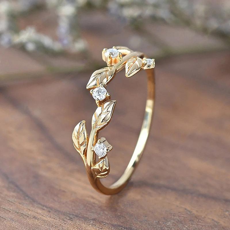 Dornen Blume Zirkon Ring Damen, Exquisiter Blumenzweig umwickelter Pastoralring, Schlichter und vielseitiger Zeigefingerring