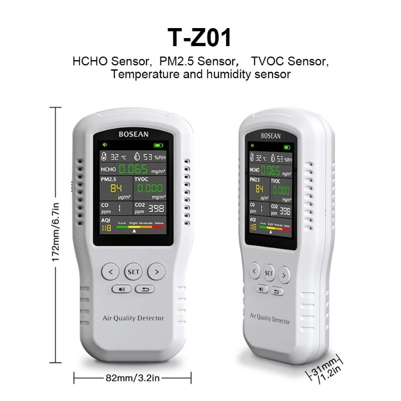 Air Quality Monitor CO2 CO PM2.5 HCHO TVOC Temperature Humidity Monitor Home Air Quality Detector with Real Sensors