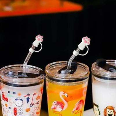 Cute 10mm Cat Paw Straw Cover Dust-Proof Reusable Straw Topper Spill-Proof Straw Tip Tumbler