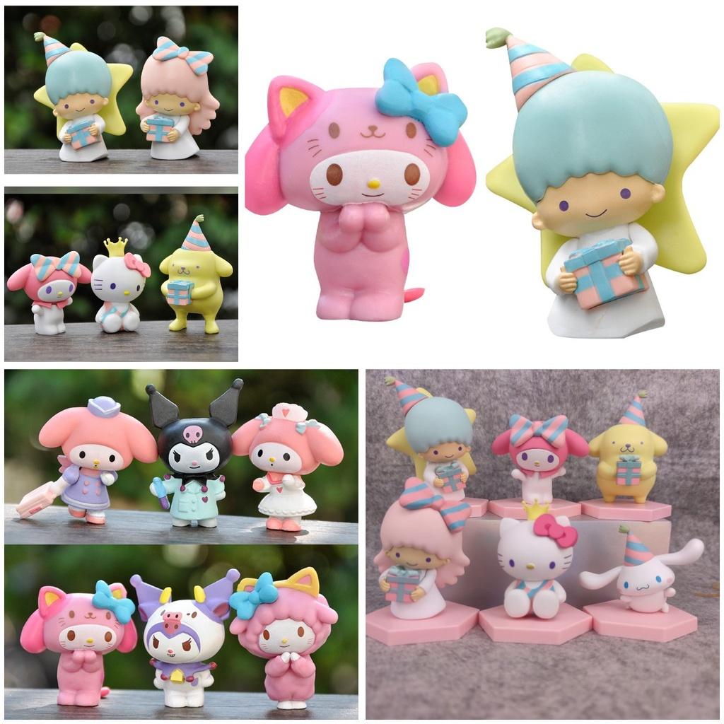 6pcs Sanrio Hellokitty Kuromi Littletwinstars Figures For Cake Decorations