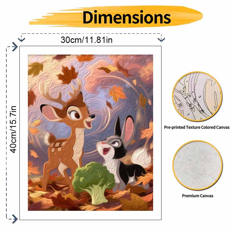 Disney Digital Oil Painting Art Painting Deer and Rabbit Autumn Forest Handmade Diy Home Decorations