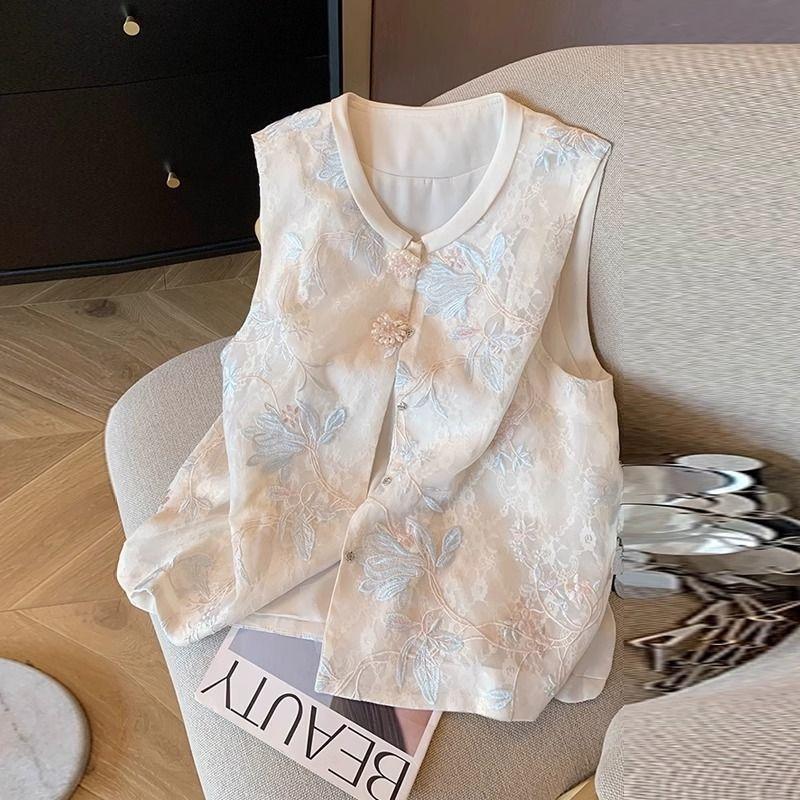 Summer lace jacquard embroidered vest vest retro sleeveless vest women spring and summer