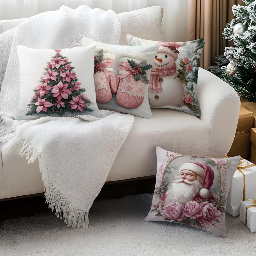 Pink Christmas Cushion Pillowcase Printed Polyester 45X45Cm Throw Pillowcover Decorative Sofa Cushion Pillowslip Home Decor