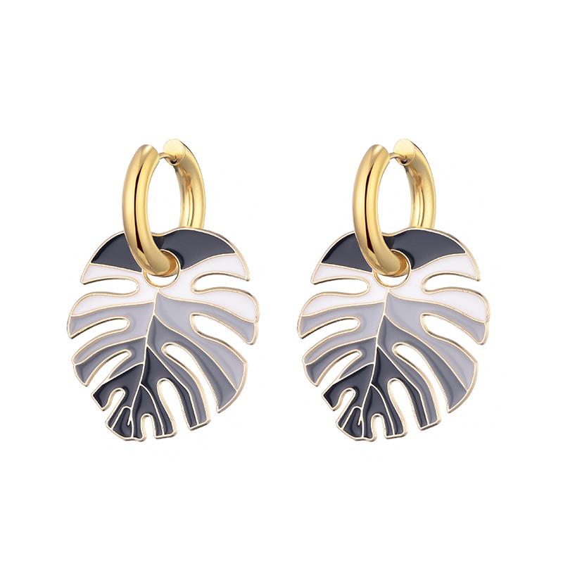 Orecchini a cerchio rotondi smaltati colorati con ciondolo a foglia grande in acciaio inossidabile color oro per donna Gioielli Statement Vintage