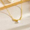 Gold Plated Antler Freshwater Pearl Pendant Necklace, Stainless Steel Dainty Choker, Waterproof Elegant Jewelry for Women Gift