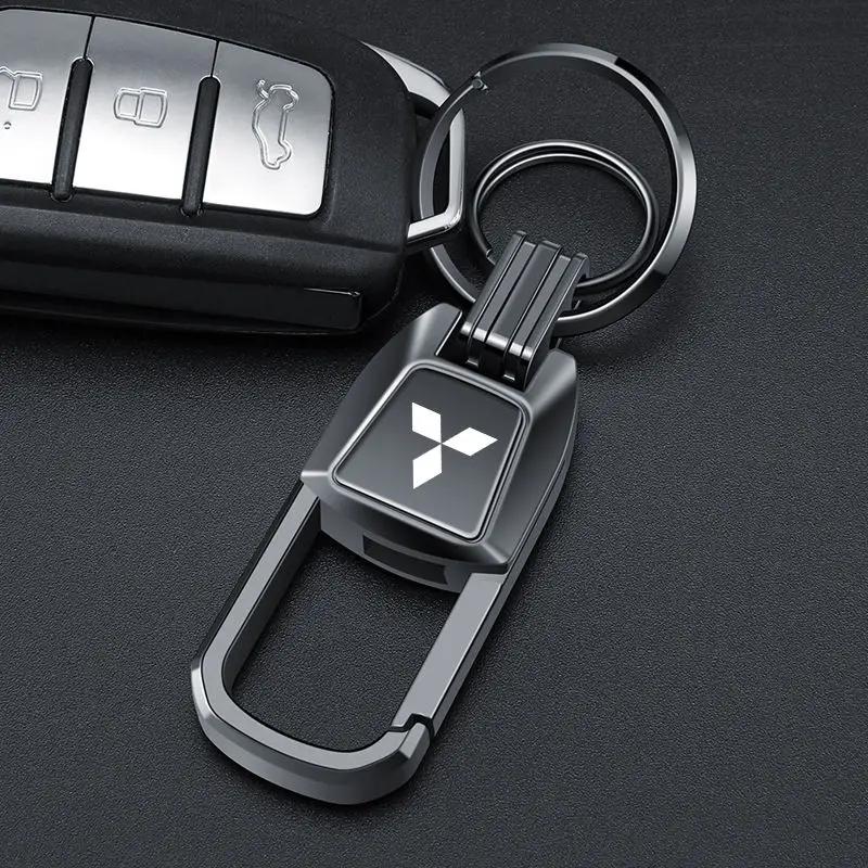 Alloy Car Key Chains Double Rings Keychain Pendant For Mitsubishi Ralliart ASX Lancer Cordia Pajero Outlander Galant Mirage Colt