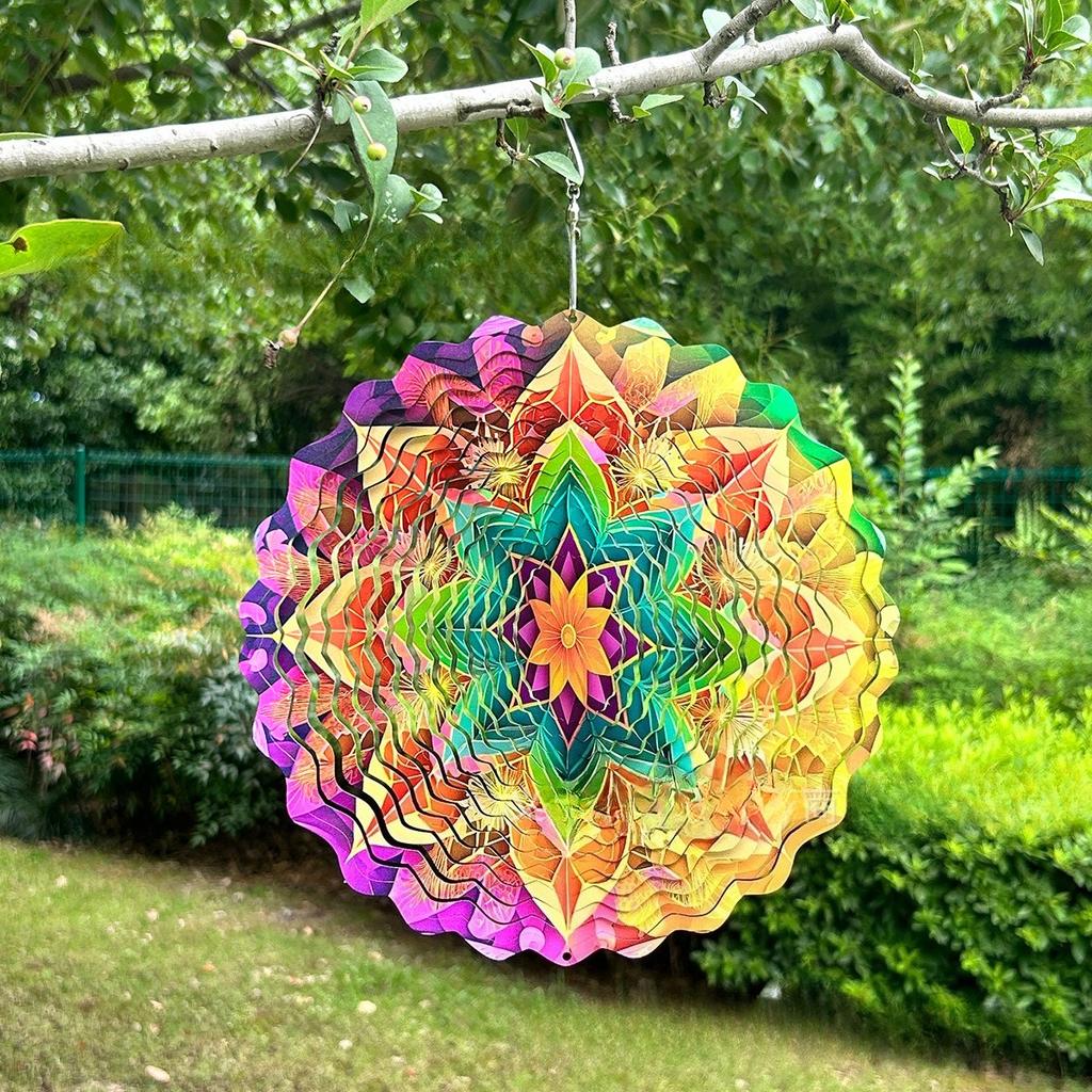 Mandala Wind Spinners for Yard and Garden 3D Steel Hanging Spinner for Outdoor Indoor 360 Degree Swivel Spinner
