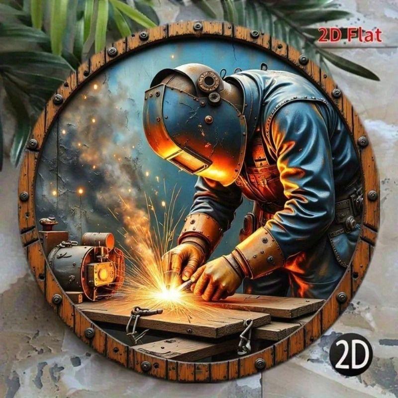 

Metal Poster Wall Art, Handmade 8 Round Welding Decor, Farmhouse Industrial for Living Room
