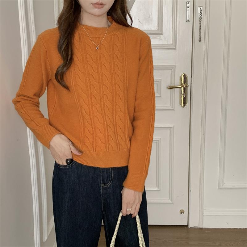Women's Loose Korean Retro Cable Knit Sweater for Autumn/Winter