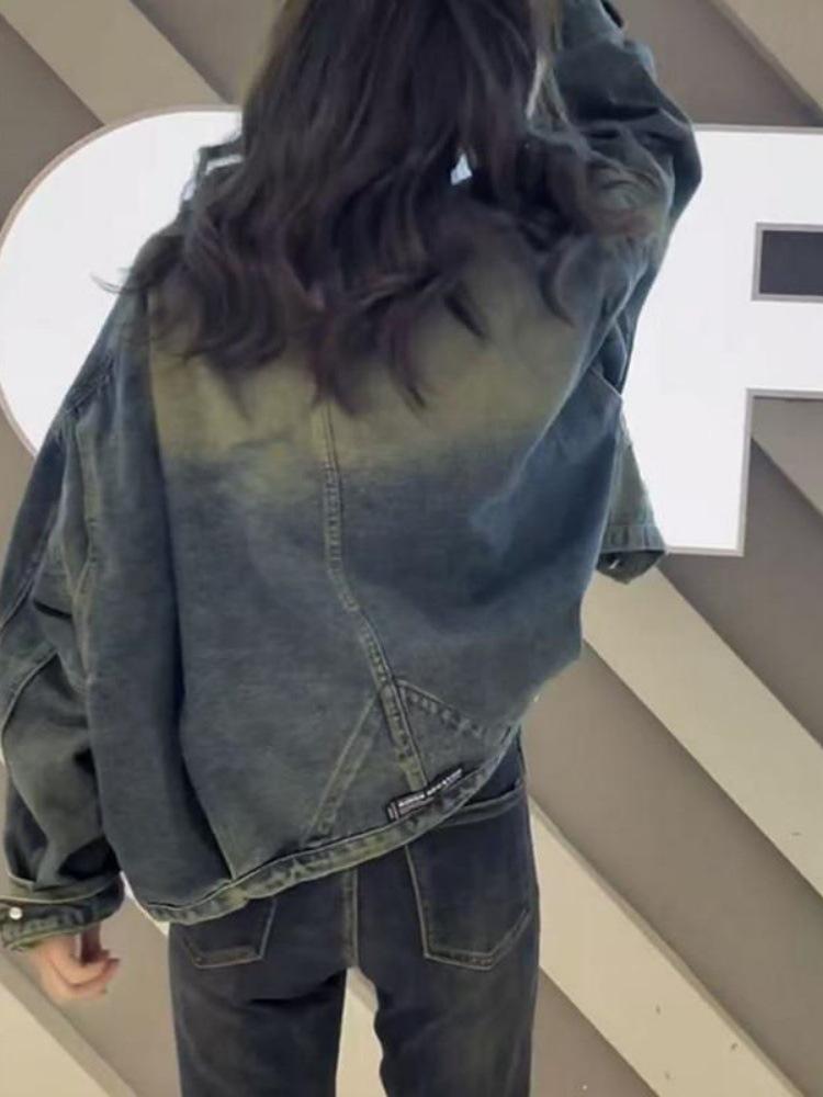 American Retro Women's Plus Size Distressed Denim Jacket, 2025 Hot Style, Loose and Versatile Outerwear