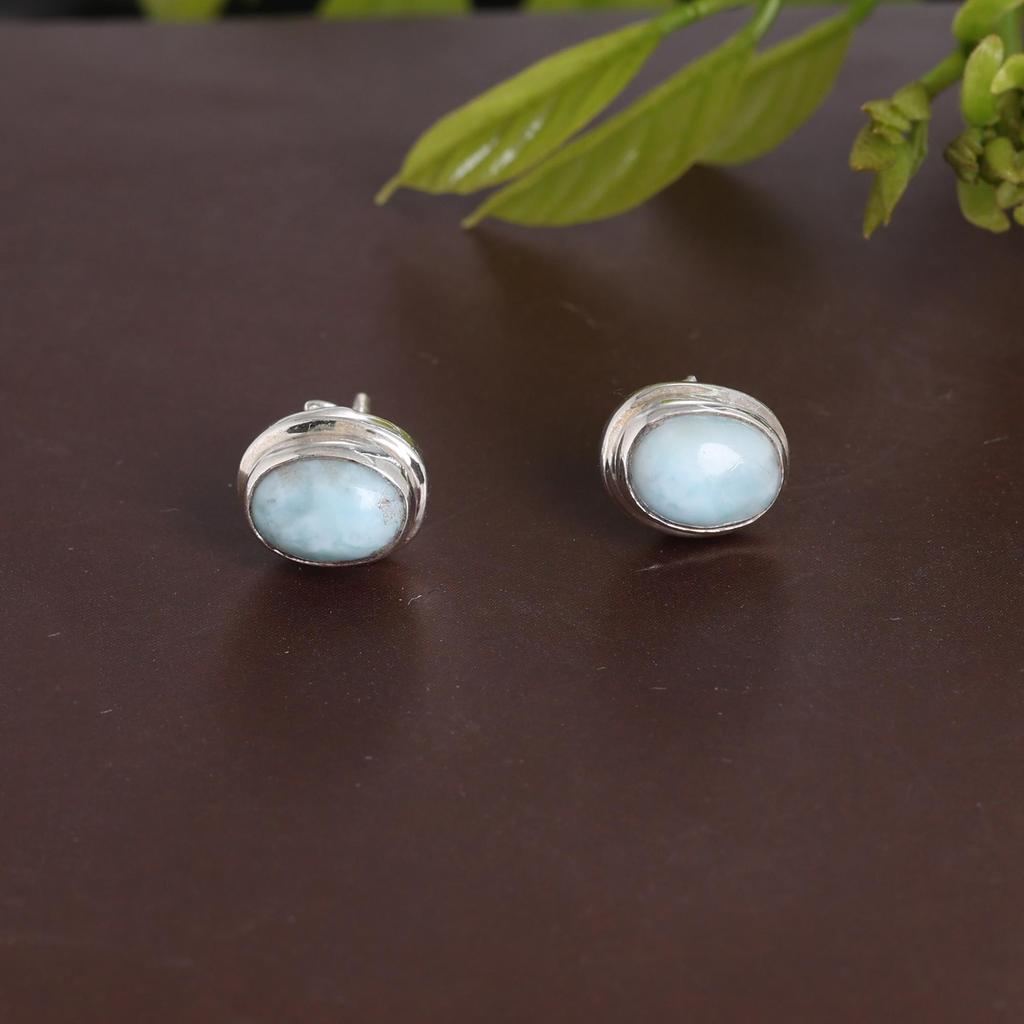 Larimar Silver Stud Earring, 925 Sterling Silver Handmade Jewelry, Gift For Her, Women Earring