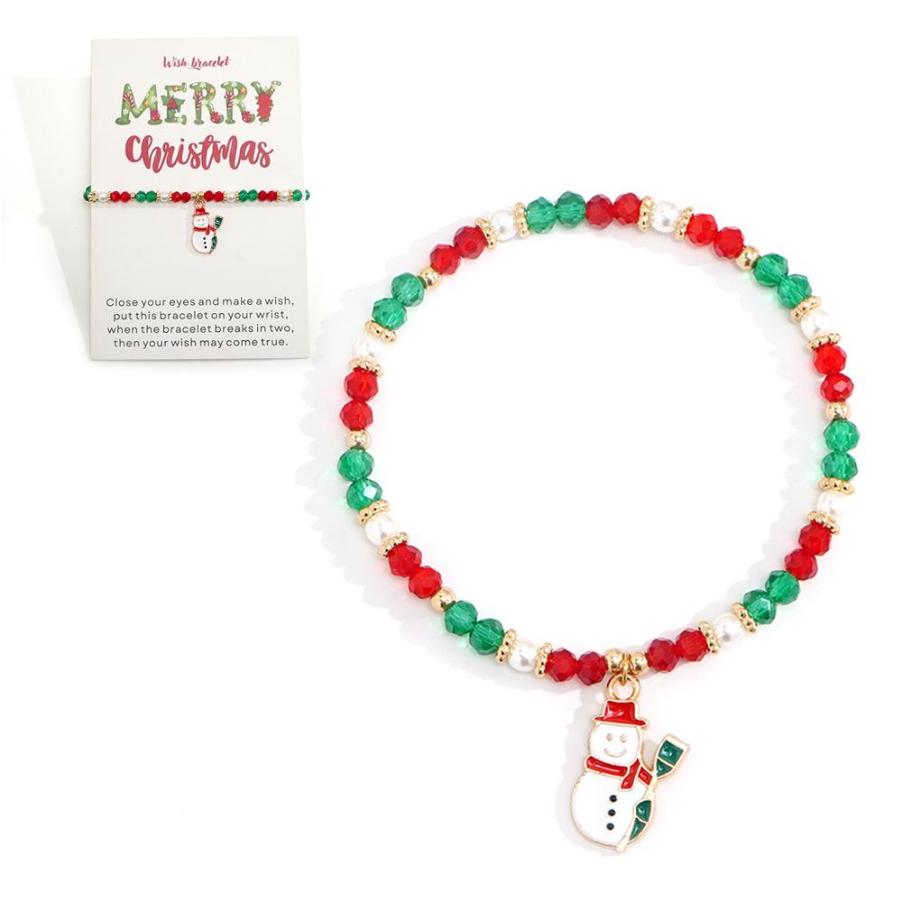 Christmas Crystal Beaded Bracelets with Santa and Snowman Charms - Holiday Gift Assortment