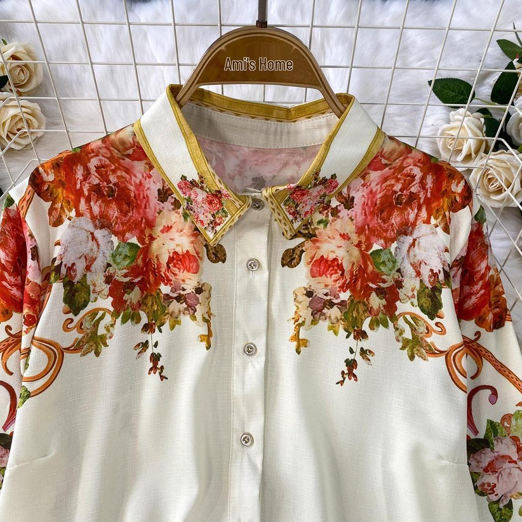 European Retro Single-Breasted Lapel Shirt & High-Waisted Pleated Skirt Set
