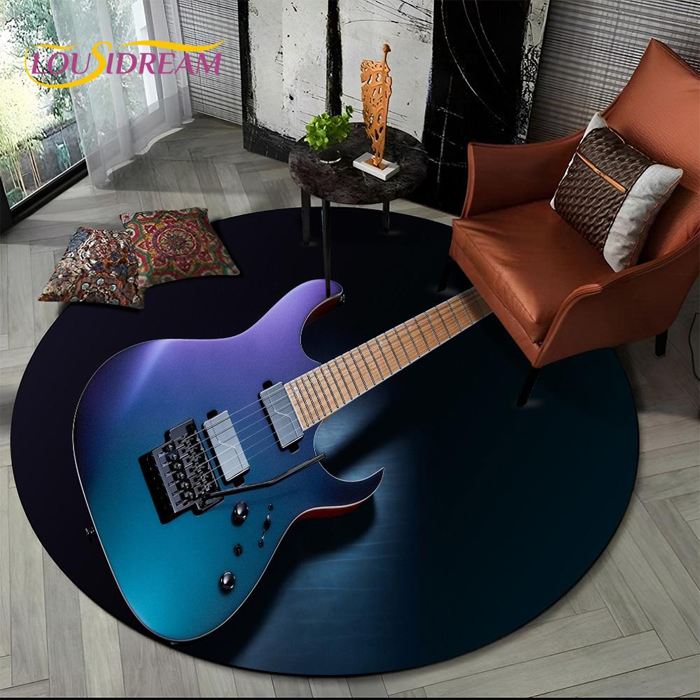 3D E-Gitarre Klassische Gitarre Musik Runder Teppich Teppich für Wohnzimmer Schlafzimmer Kinderzimmer Dekor, Haustierbereich Teppich Rutschfeste Bodenmatte