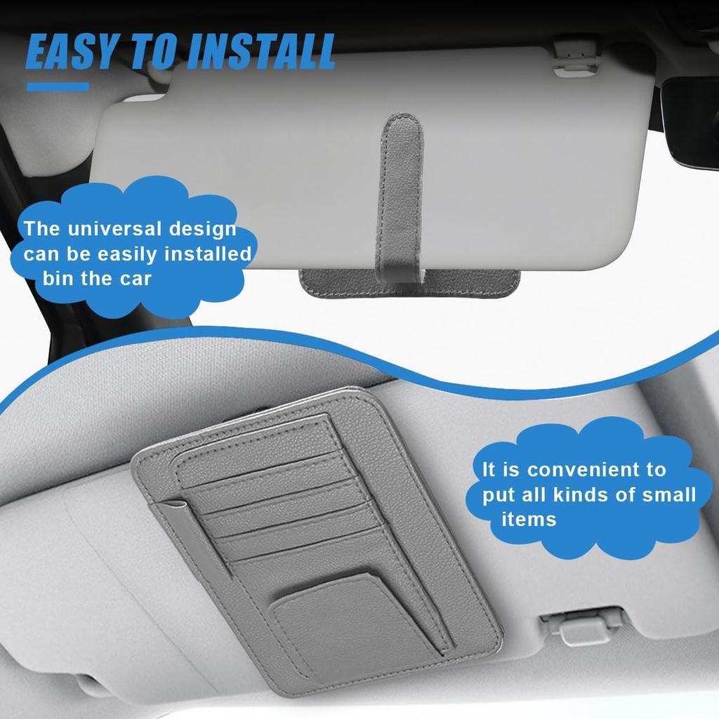 Small Leather Car Sun Visor Organizer - Multifunctional Car Interior Sunglass Holder Auto Visor Document Holder - Auto Card Sleeve Pocket Pouch