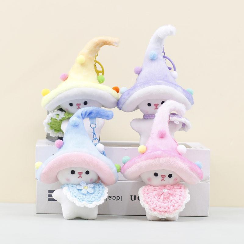 Cute Mushroom Elf Plushie Keychain Pp Cotton Stuffed Soft Toy For Backpack Charm