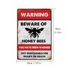 Antique Bees Beware Warning Tin Sign Farmhouse Decor Rustic Wall Art
