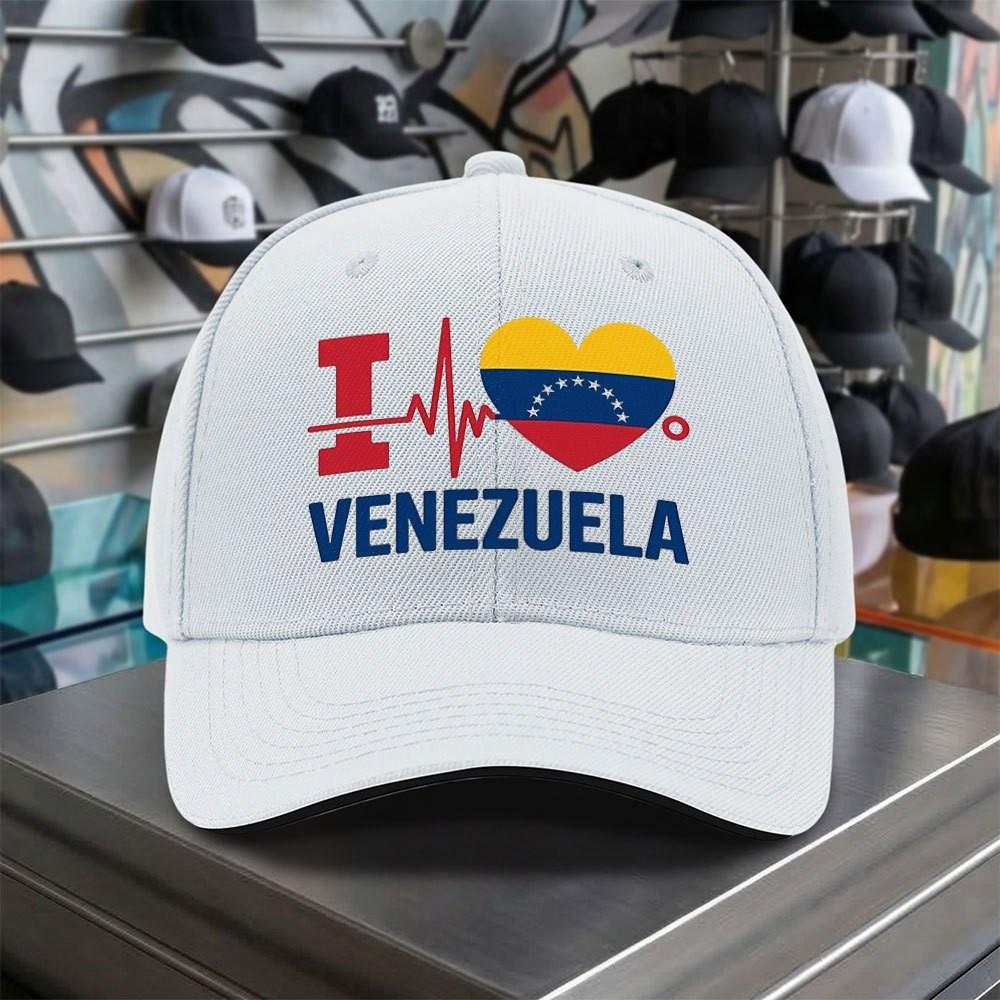 I Love Venezuela Heartbeat Graphic Baseball Cap Adjustable Polyester Casual Hat