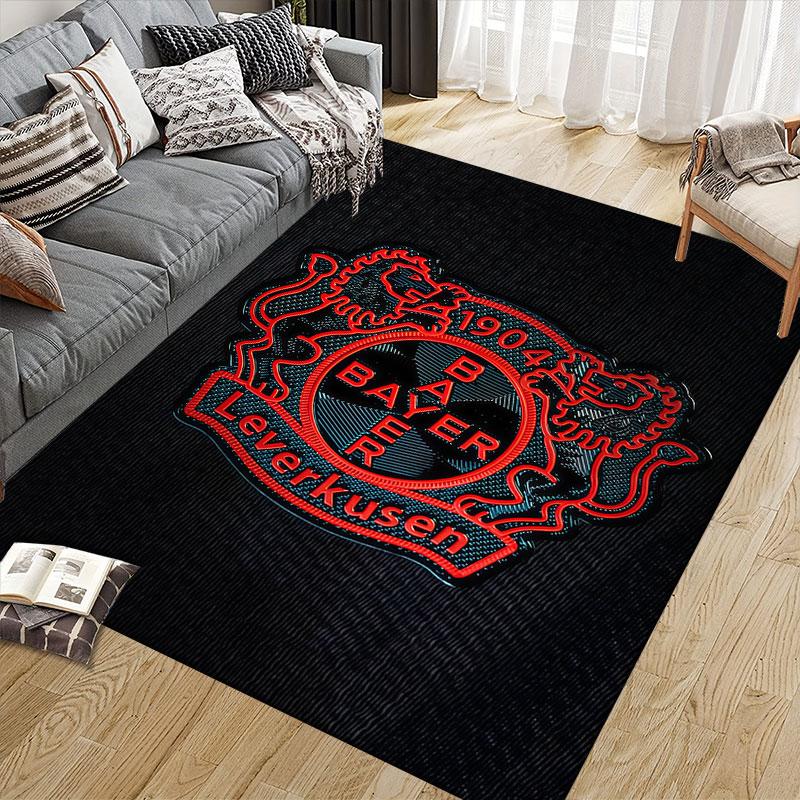 Bayer 04 Leverkusen Flannel Printed Carpet, Home Sofa Decoration for Living Room & Bedroom, Non‑Slip Play Flannel Floor Mat for Game Room