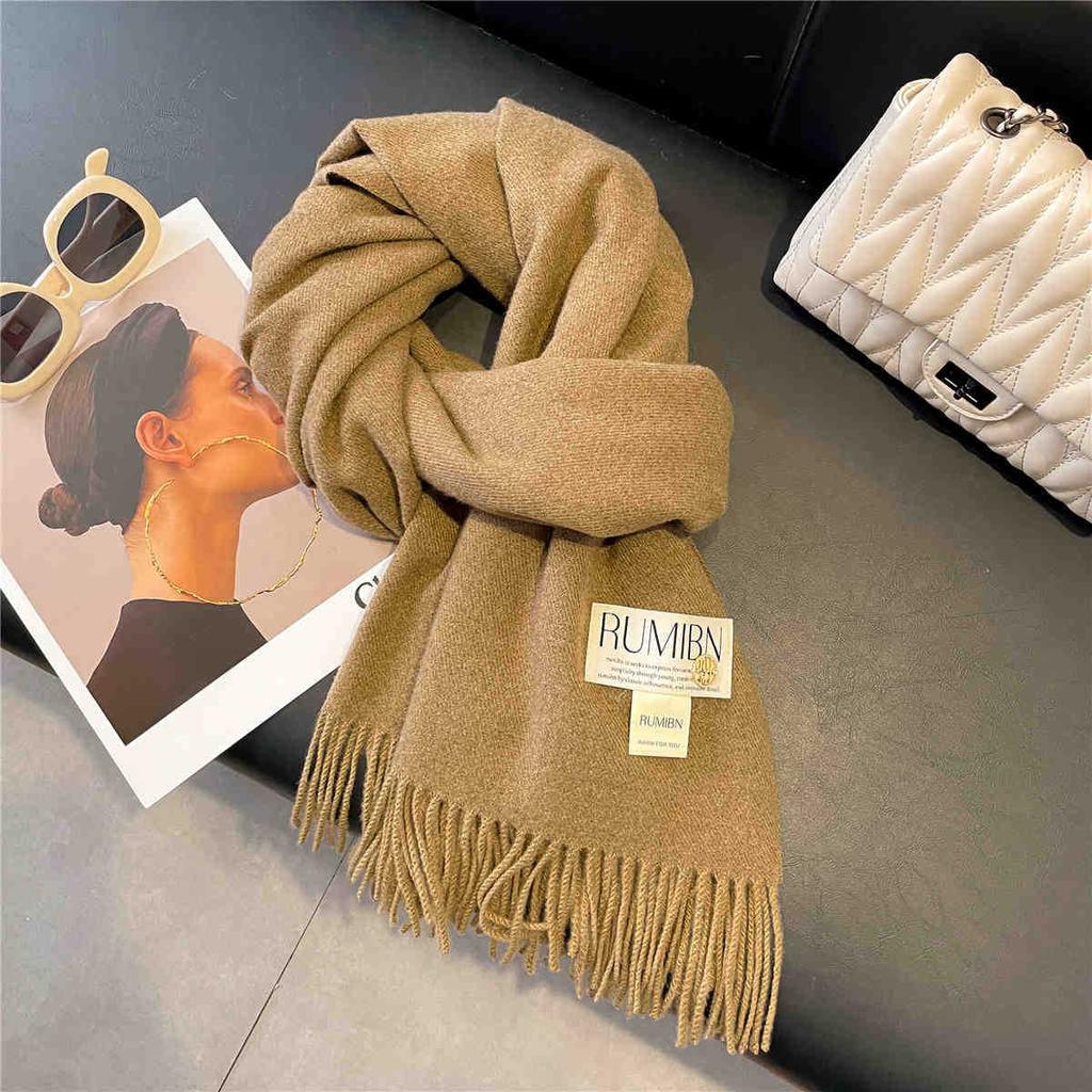 Earthy Color Basic Solid Color Tassel Large Scarf, Temperament, Thickened Warm Shawl, Soft Glutinous Neck