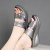 Size 43 Women's Sequin One-Strap Peep-Toe Wedge Heel Sandals, New 2022 Korean Style