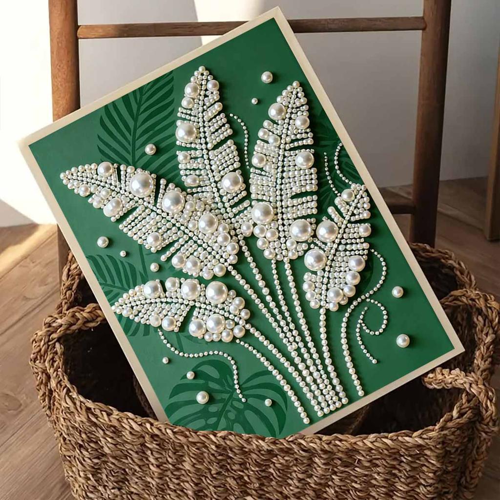 Crystal Pearl Painting 5D DIY Frame Decoration Painting Leaves Home Wall Decoration Transparent Pearl Gemstone Painting Picture Art Crafts