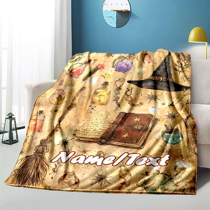 1PC Custom Name Witchcraft Spell Book outdooor Flannel blankets Throw Blanket All-Season Throw Gift Bedspread for Couch, Bed, Camping Holiday Birthday