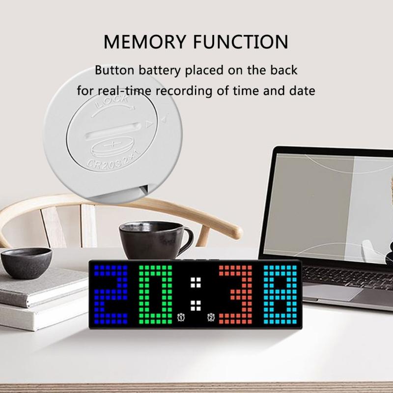 LED Digital Alarm Clock with Voice Control and Colorful Display 2 Alarms 12/24H Date Electronic Table Wall Clock Decors