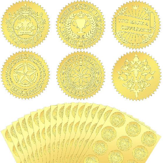 216 Pcs Embossed Gold Seals for Certificates Achievement Gold Foil Stickers Award Certificate Seals Gold Embossed Adhesive Gold Seals for