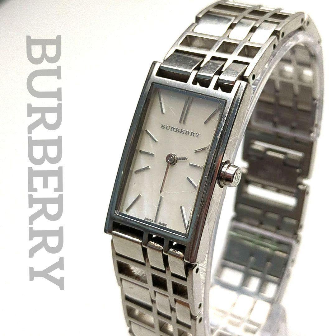 Used Working item BURBERRY Burberry Rectangular Ladies White Shell Square Check Bracelet Silver