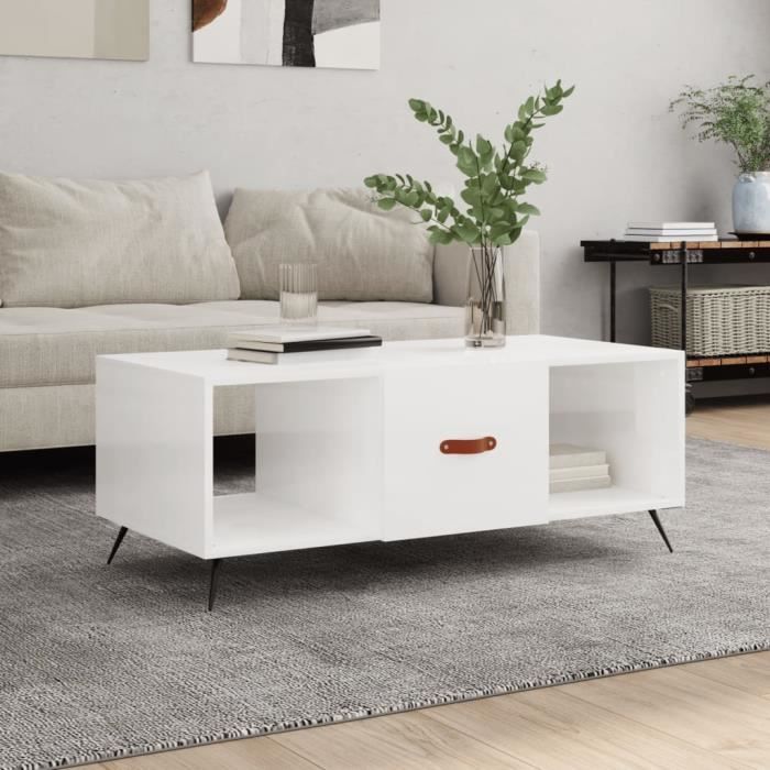 VidaXL Table basse Blanc brillant 102x50x40 cm Bois d'ingénierie 829270
