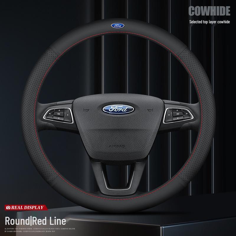 Premium Genuine Leather Steering Wheel Cover for Ford – Ultra-thin, Anti-slip Fit for Edge, Focus, and Yi Bo Models