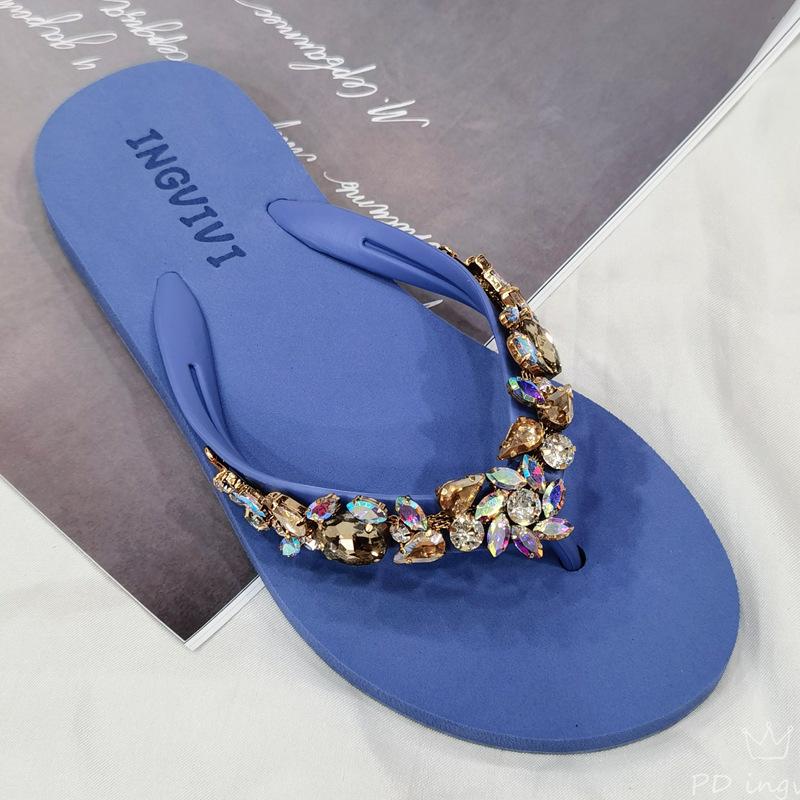 Slippers Women Glitter Flip Flops Summer 2024 Fashion Outdoor Rhinestone Chain Wedge Beach Slippers Jelly Hawaiian Flat Sandals